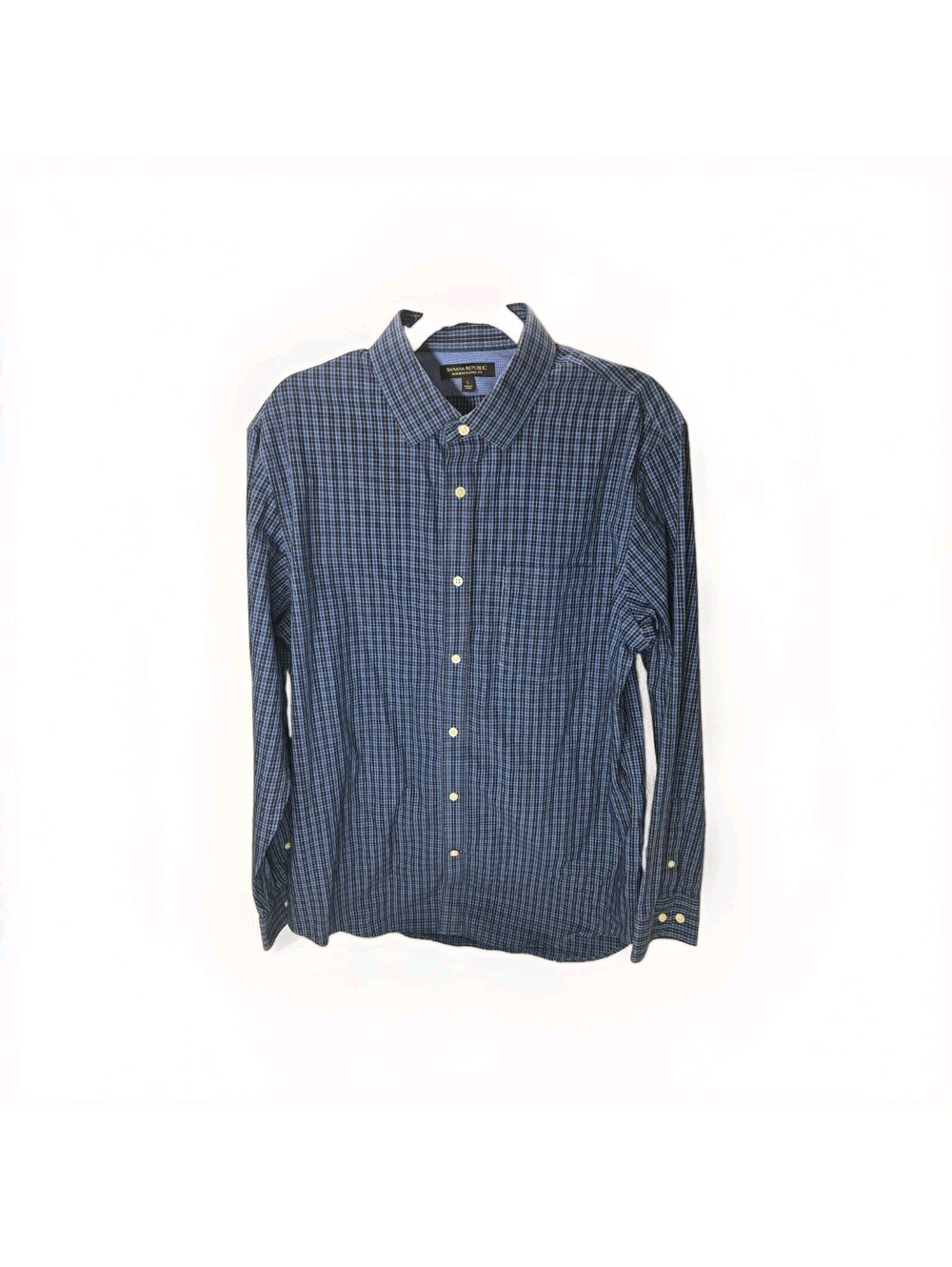 Banana Republic Men's L Blue  Plaid Long Sleeve Classic Fit Button-Down Shirt